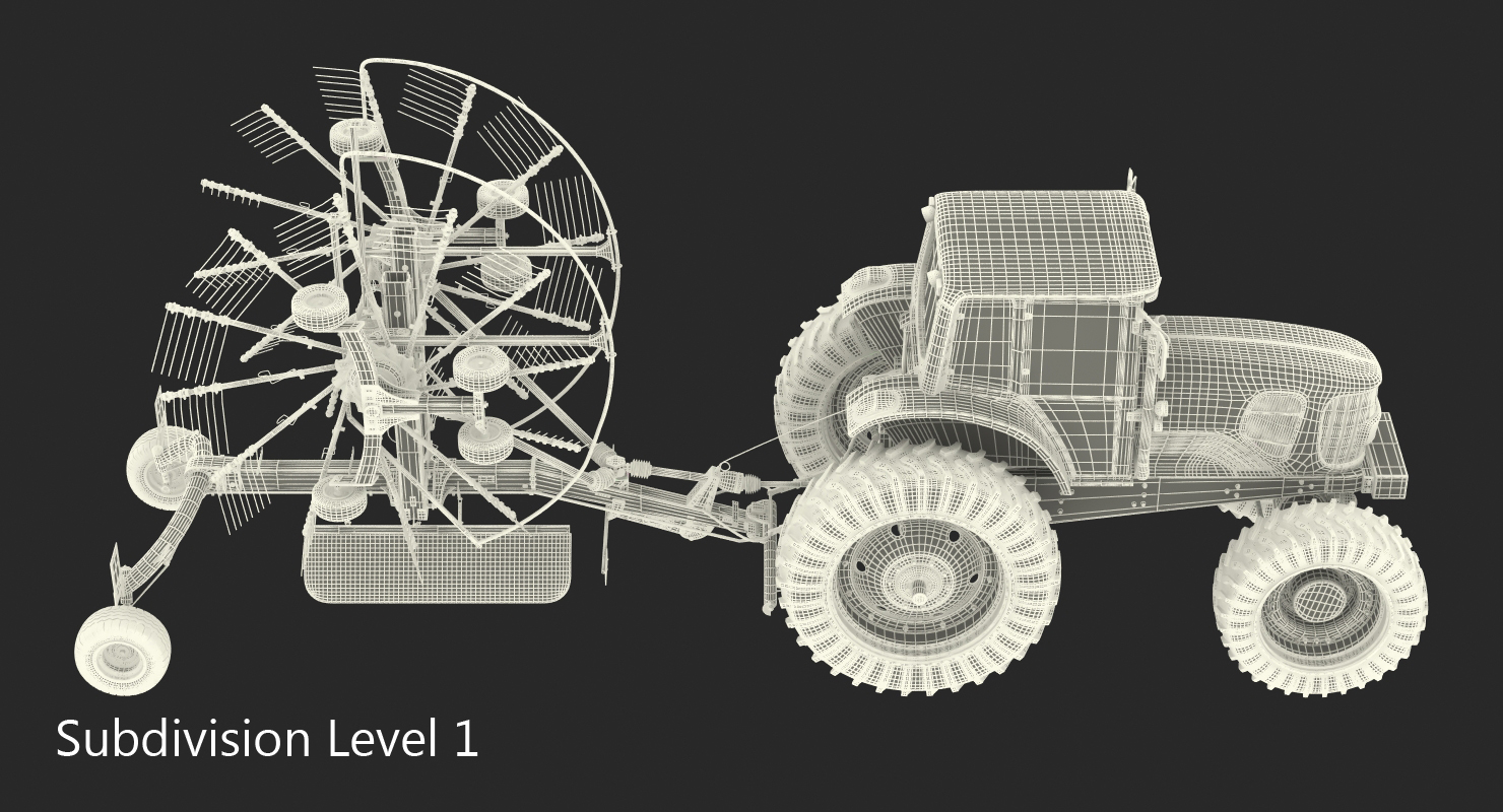 Tractor with Twin Rotary Rake Generic Parked 3D model