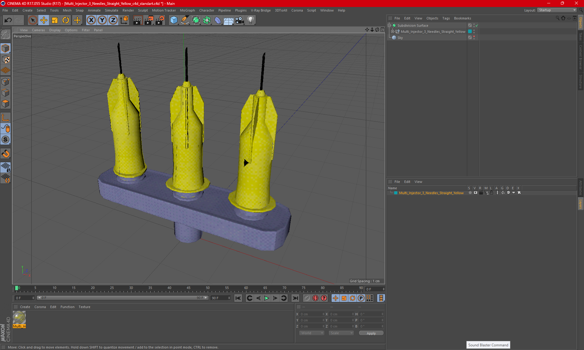 3D model Multi Injector 3 Needles Straight Yellow