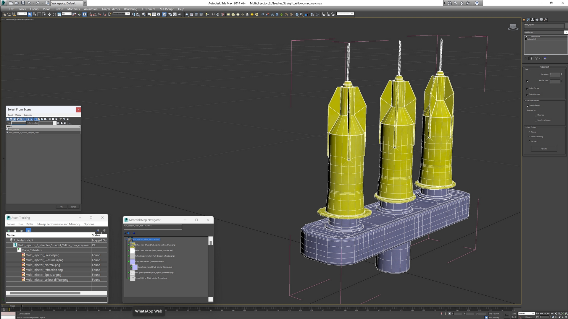 3D model Multi Injector 3 Needles Straight Yellow