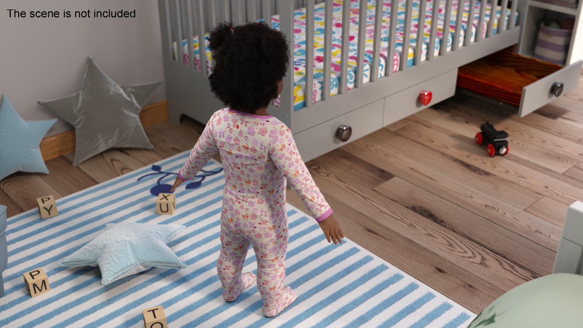 Black Baby Girl Light Skin in Full Bodysuit A-Pose Fur 3D model