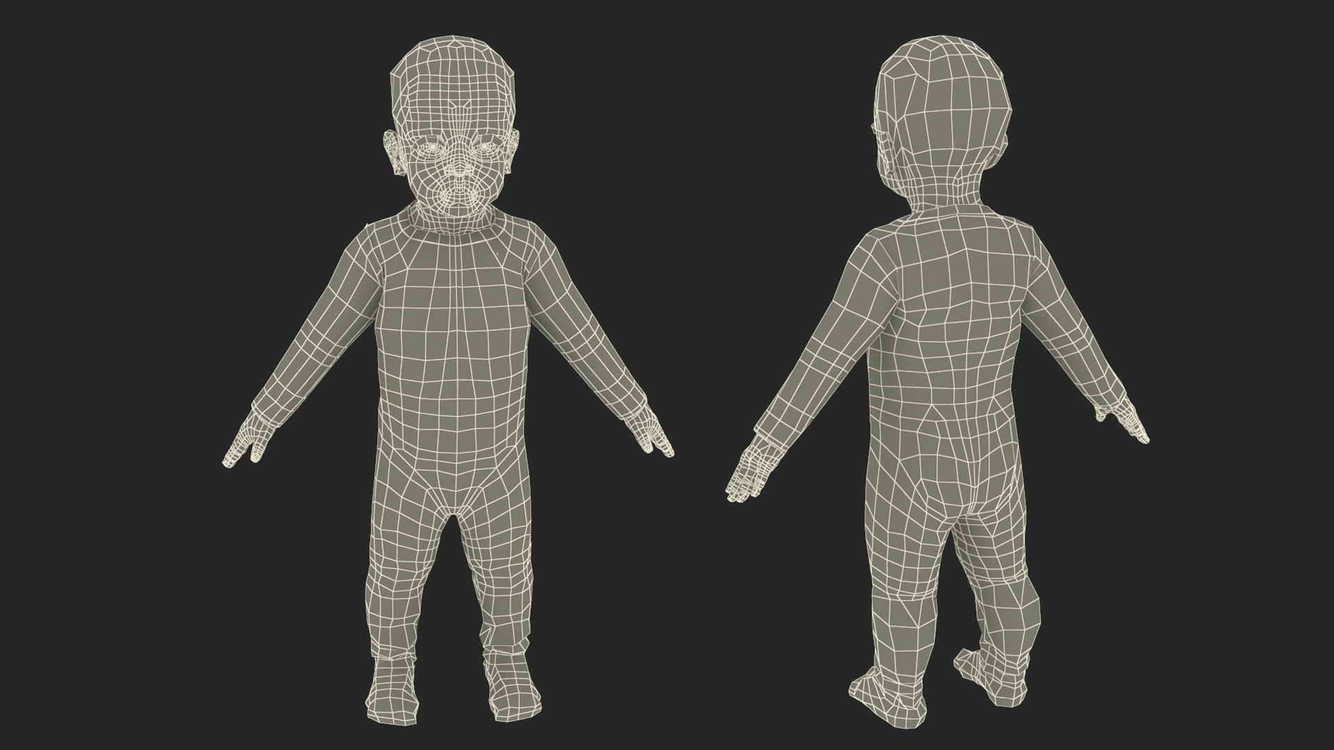 Black Baby Girl Light Skin in Full Bodysuit A-Pose Fur 3D model