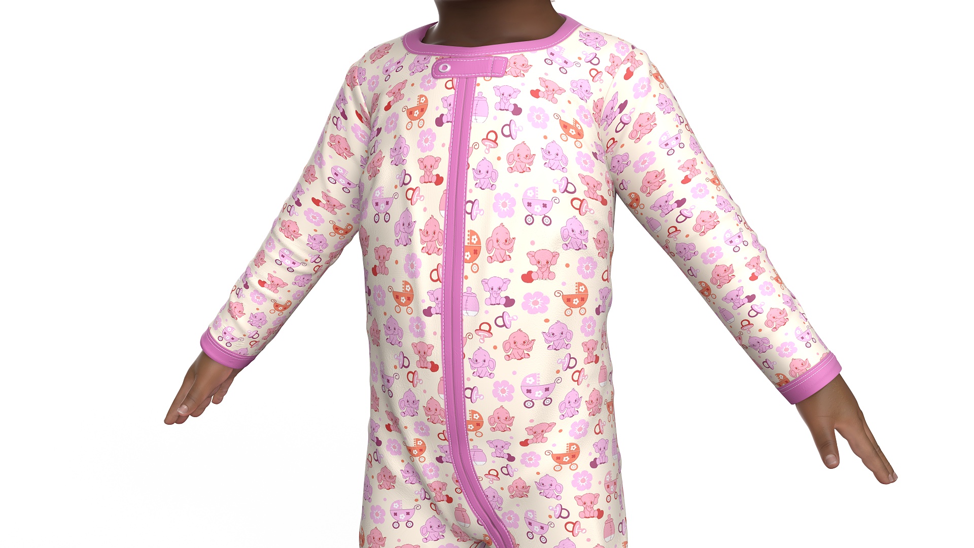 Black Baby Girl Light Skin in Full Bodysuit A-Pose Fur 3D model