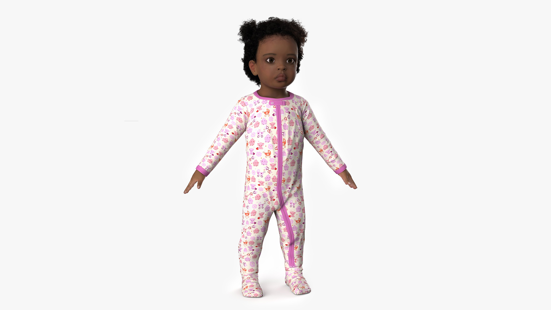 Black Baby Girl Light Skin in Full Bodysuit A-Pose Fur 3D model