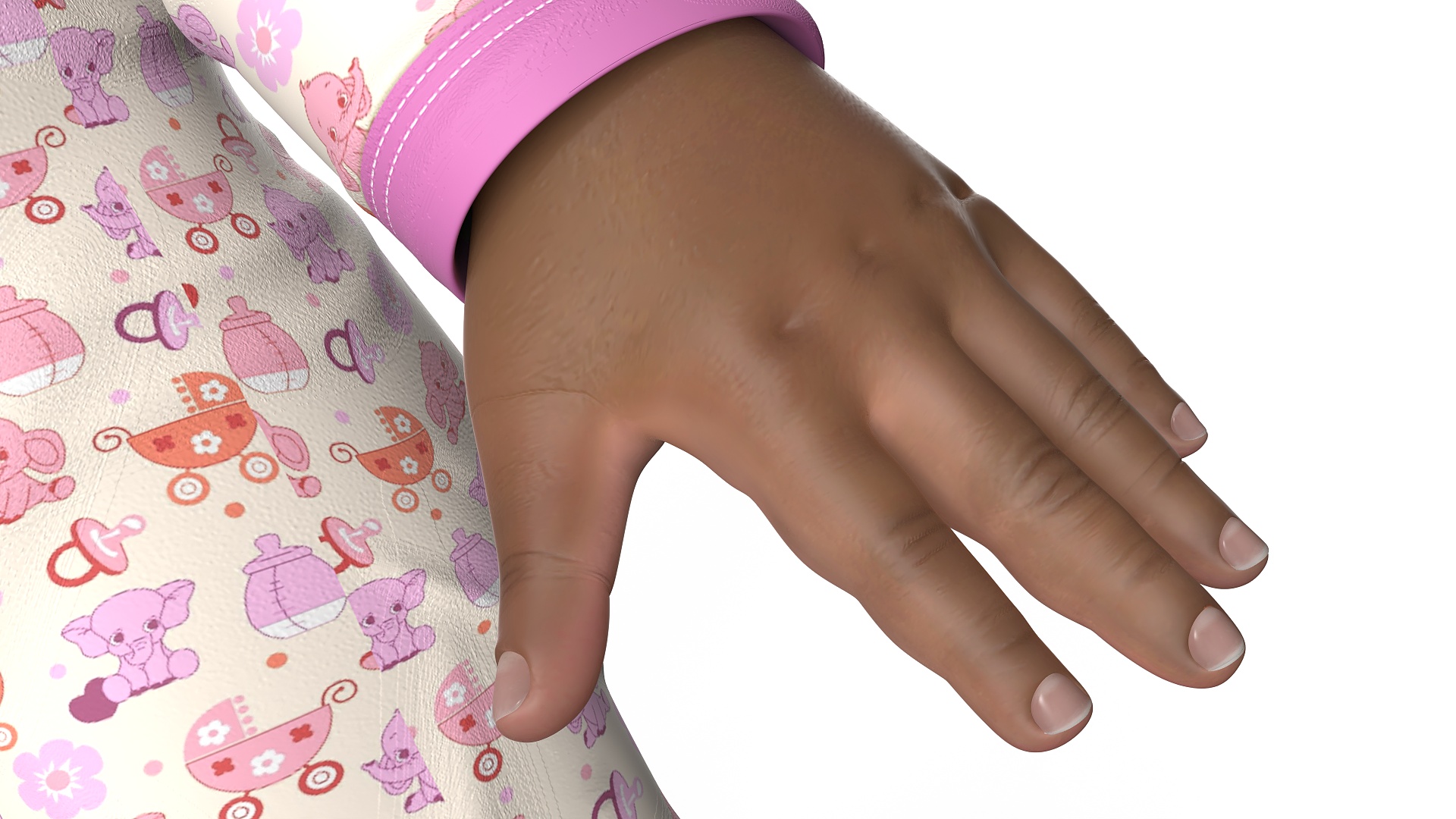 Black Baby Girl Light Skin in Full Bodysuit A-Pose Fur 3D model