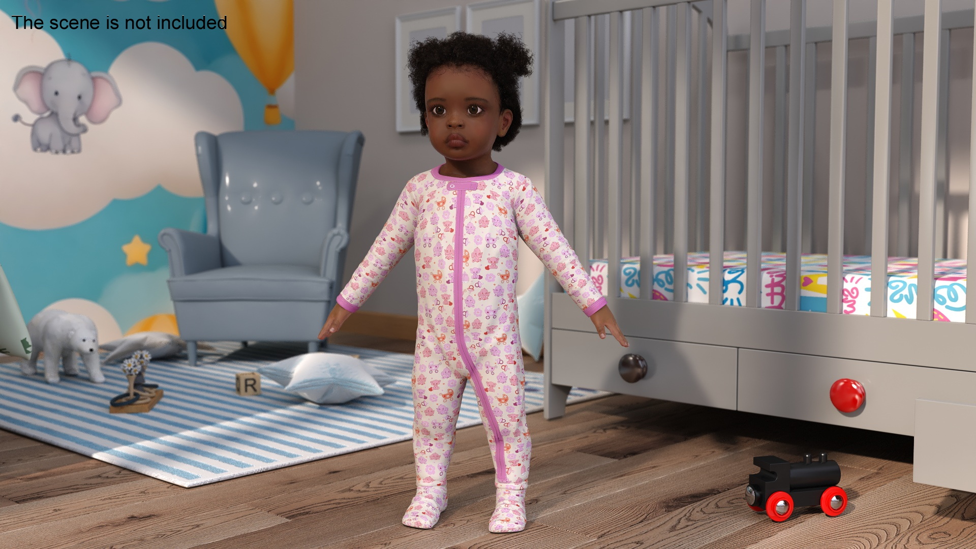 Black Baby Girl Light Skin in Full Bodysuit A-Pose Fur 3D model