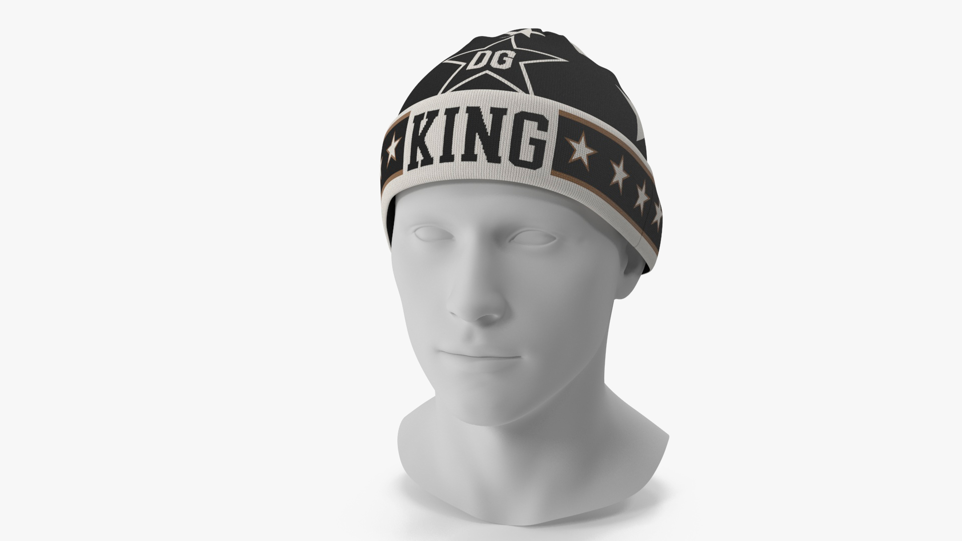 3D model Mens DG King Star Intarsia Beanie Hat on Mannequin