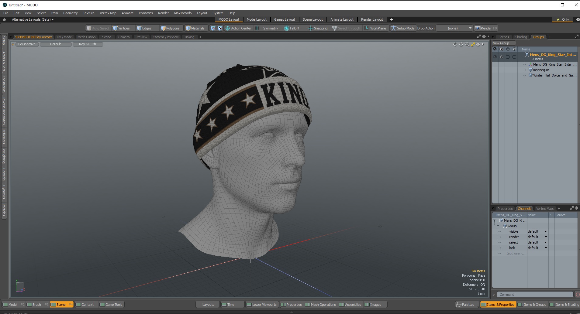3D model Mens DG King Star Intarsia Beanie Hat on Mannequin