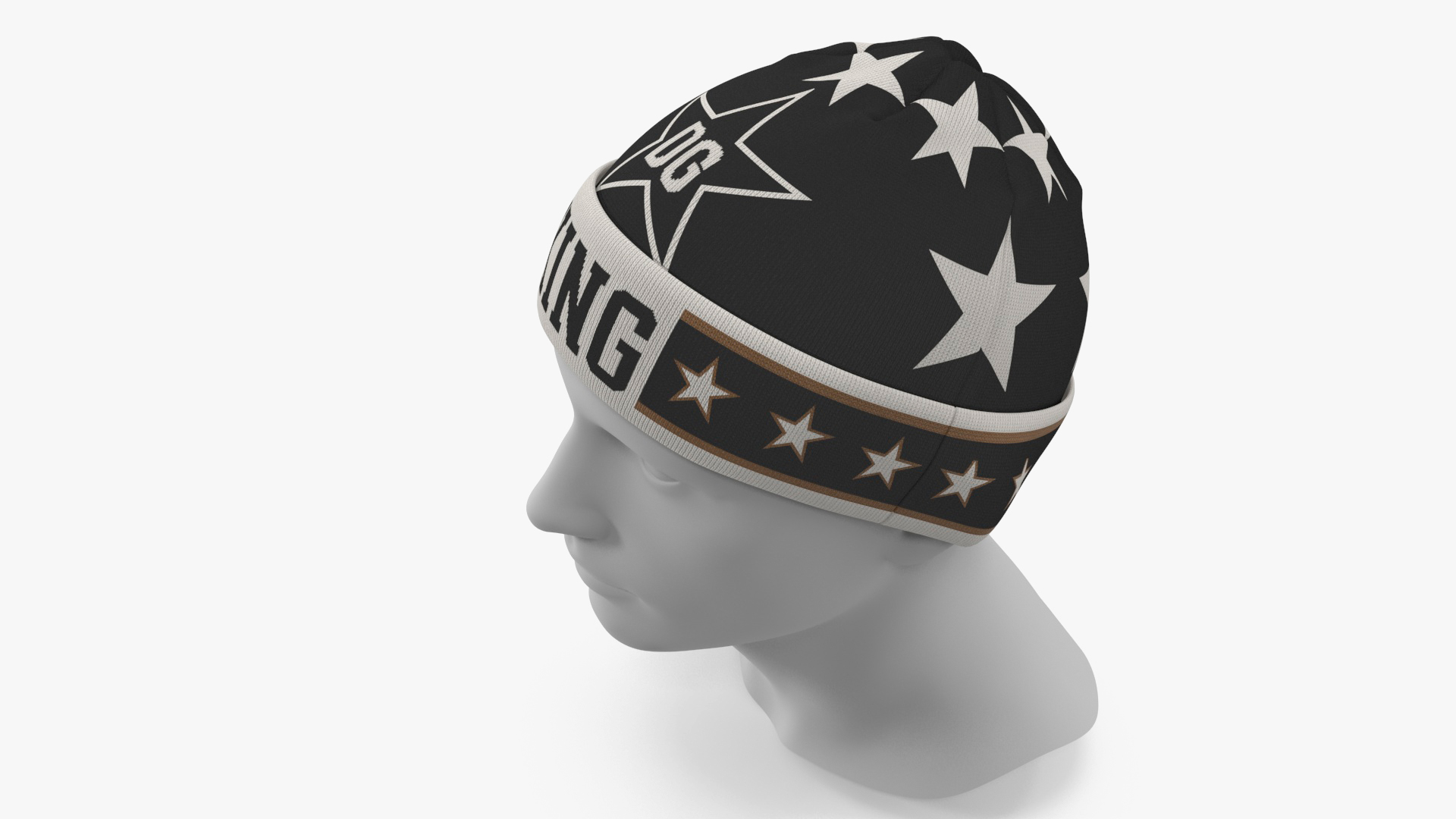 3D model Mens DG King Star Intarsia Beanie Hat on Mannequin