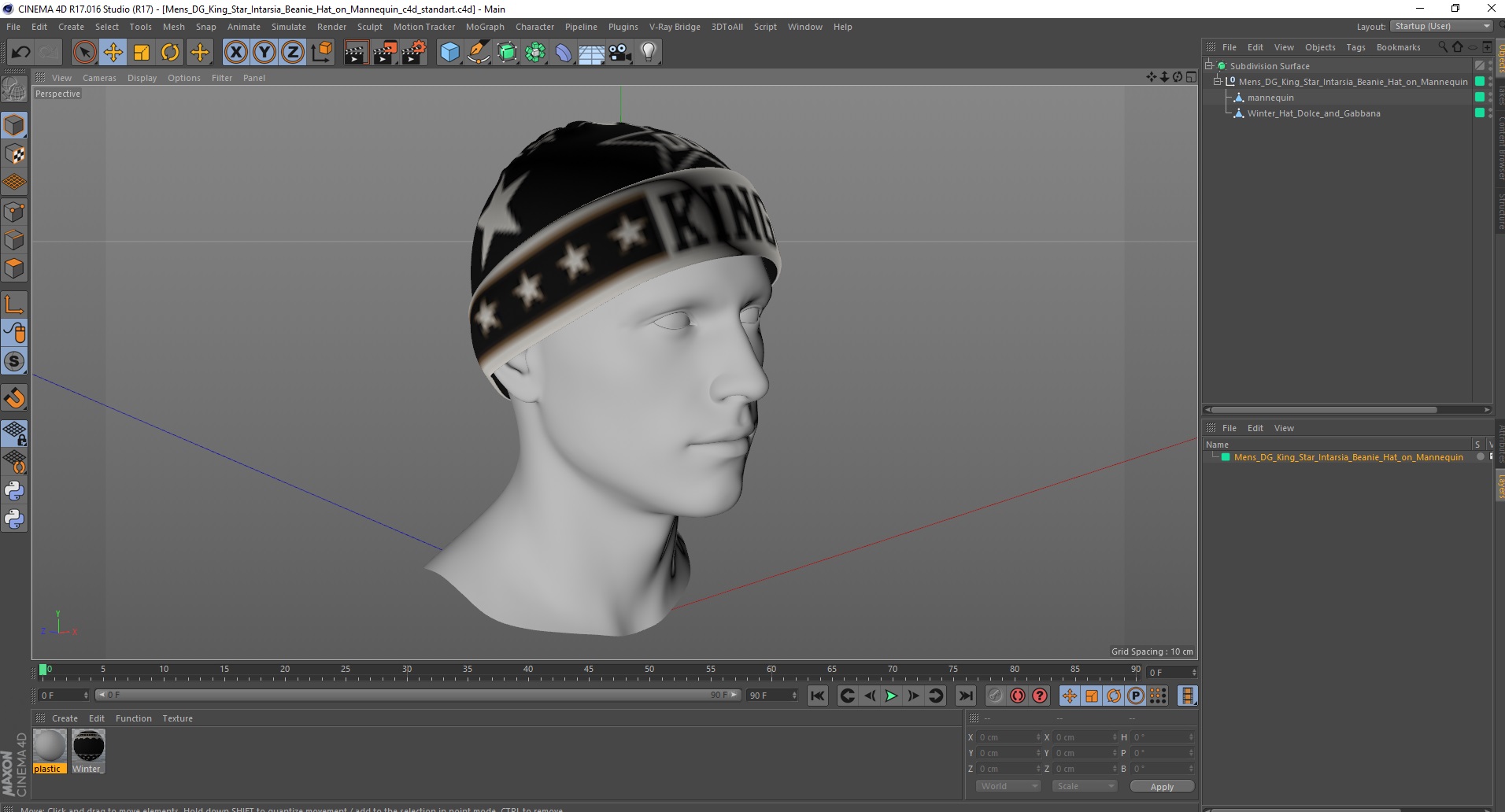 3D model Mens DG King Star Intarsia Beanie Hat on Mannequin