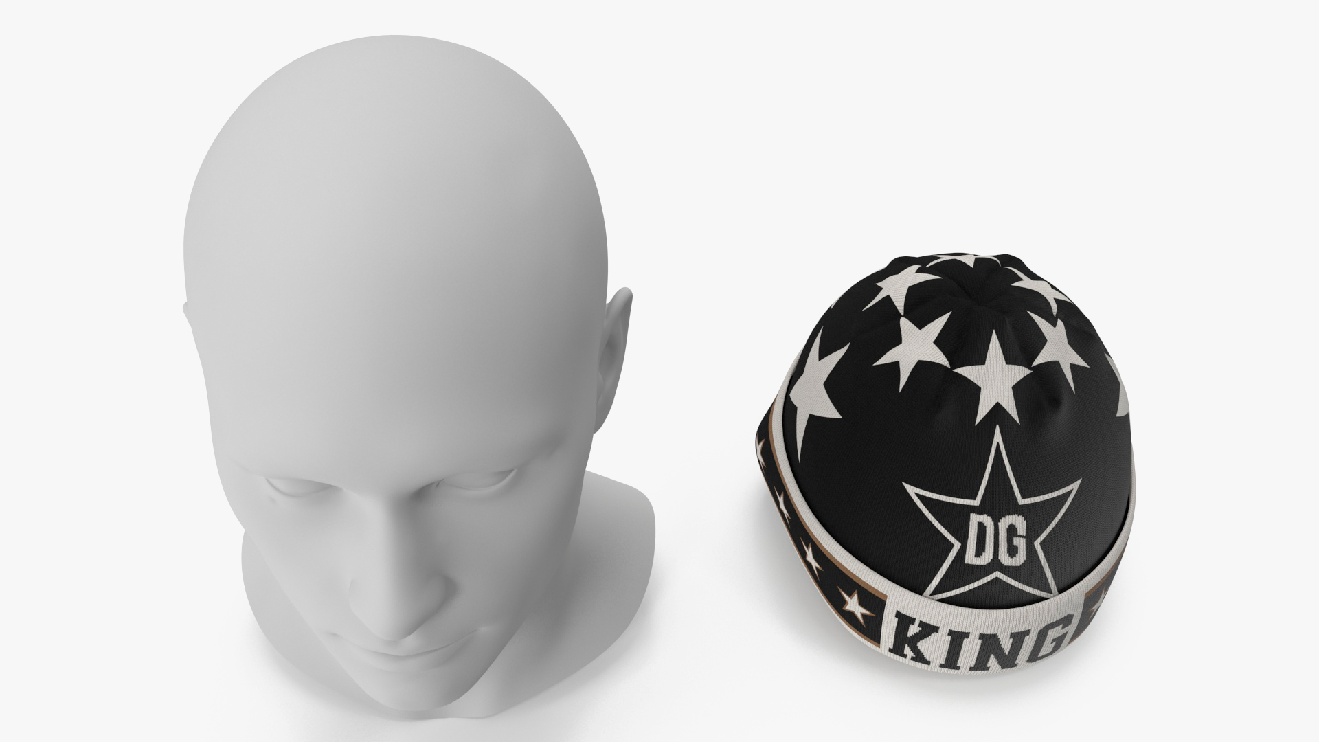 3D model Mens DG King Star Intarsia Beanie Hat on Mannequin