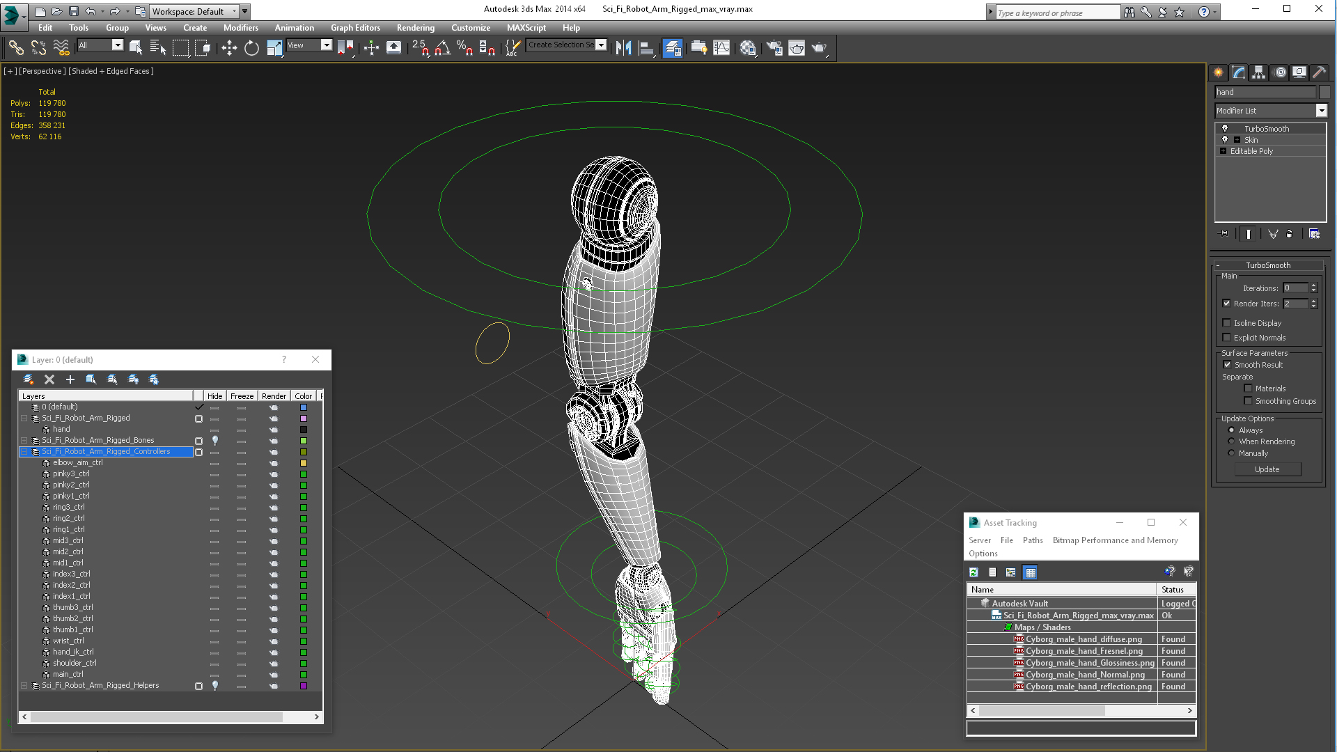 Sci Fi Robot Arm Rigged for Cinema 4D 3D