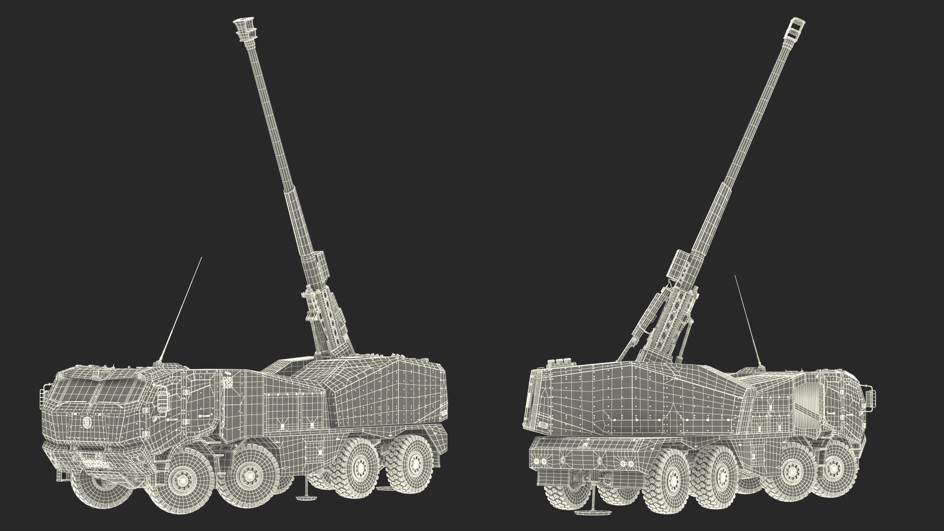 3D Wheeled Armored Howitzer in Desert Camouflage Rigged for Maya