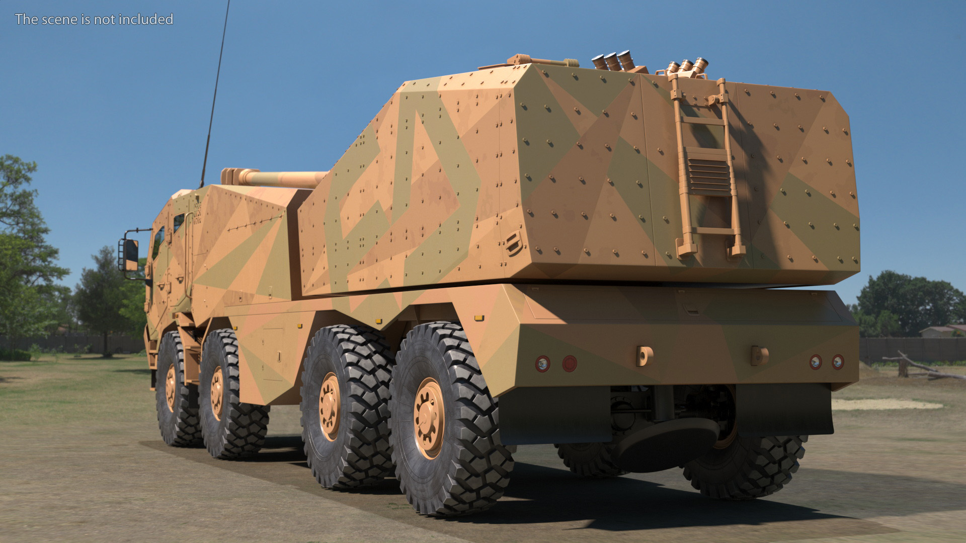 3D Wheeled Armored Howitzer in Desert Camouflage Rigged for Maya