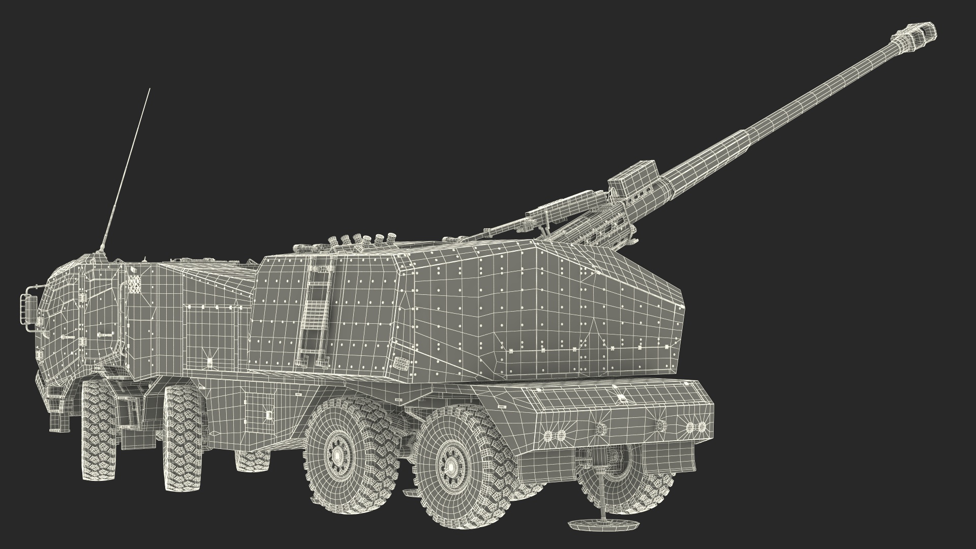 3D Wheeled Armored Howitzer in Desert Camouflage Rigged for Maya