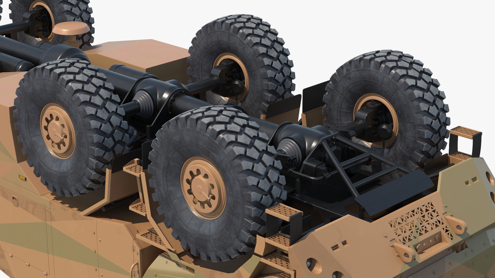 3D Wheeled Armored Howitzer in Desert Camouflage Rigged for Maya