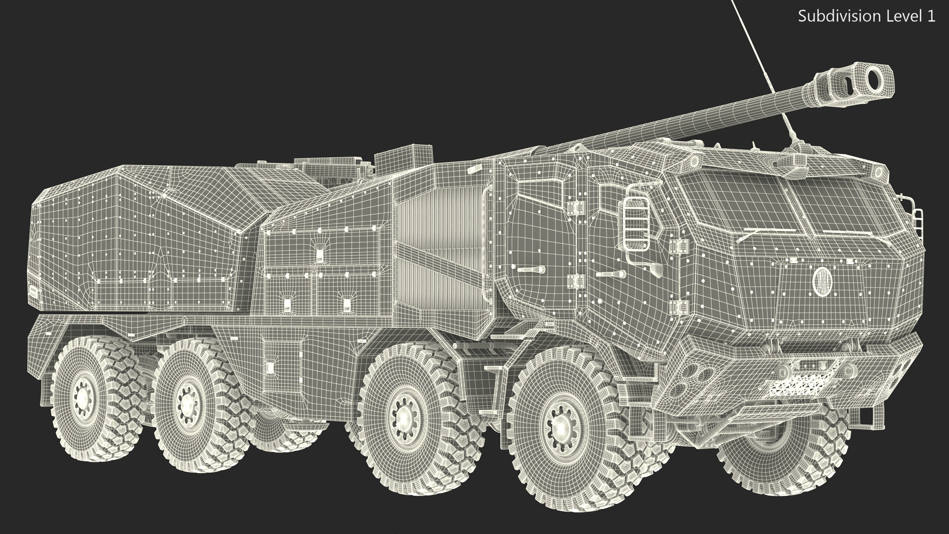 3D Wheeled Armored Howitzer in Desert Camouflage Rigged for Maya