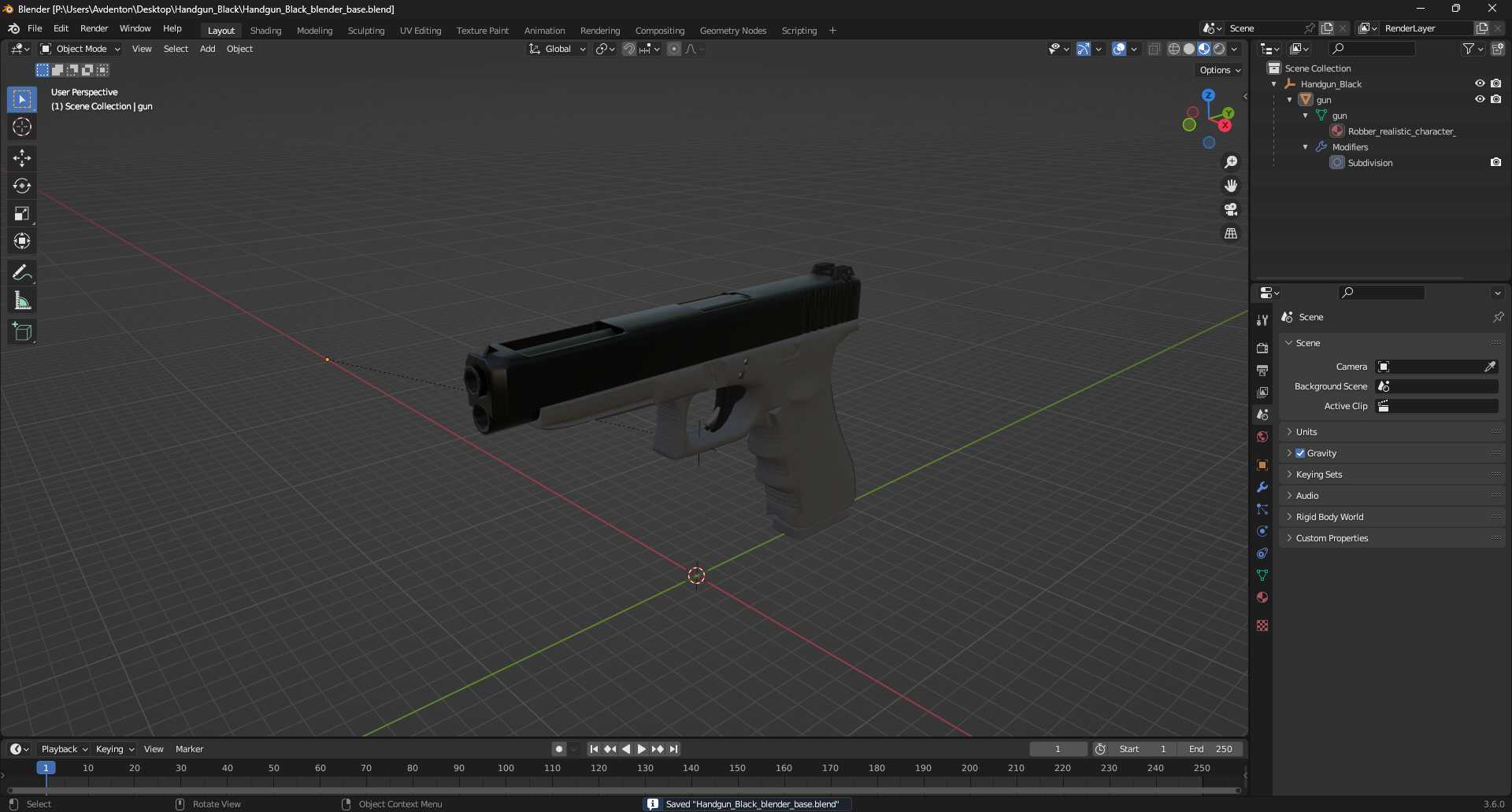 3D Handgun Black model