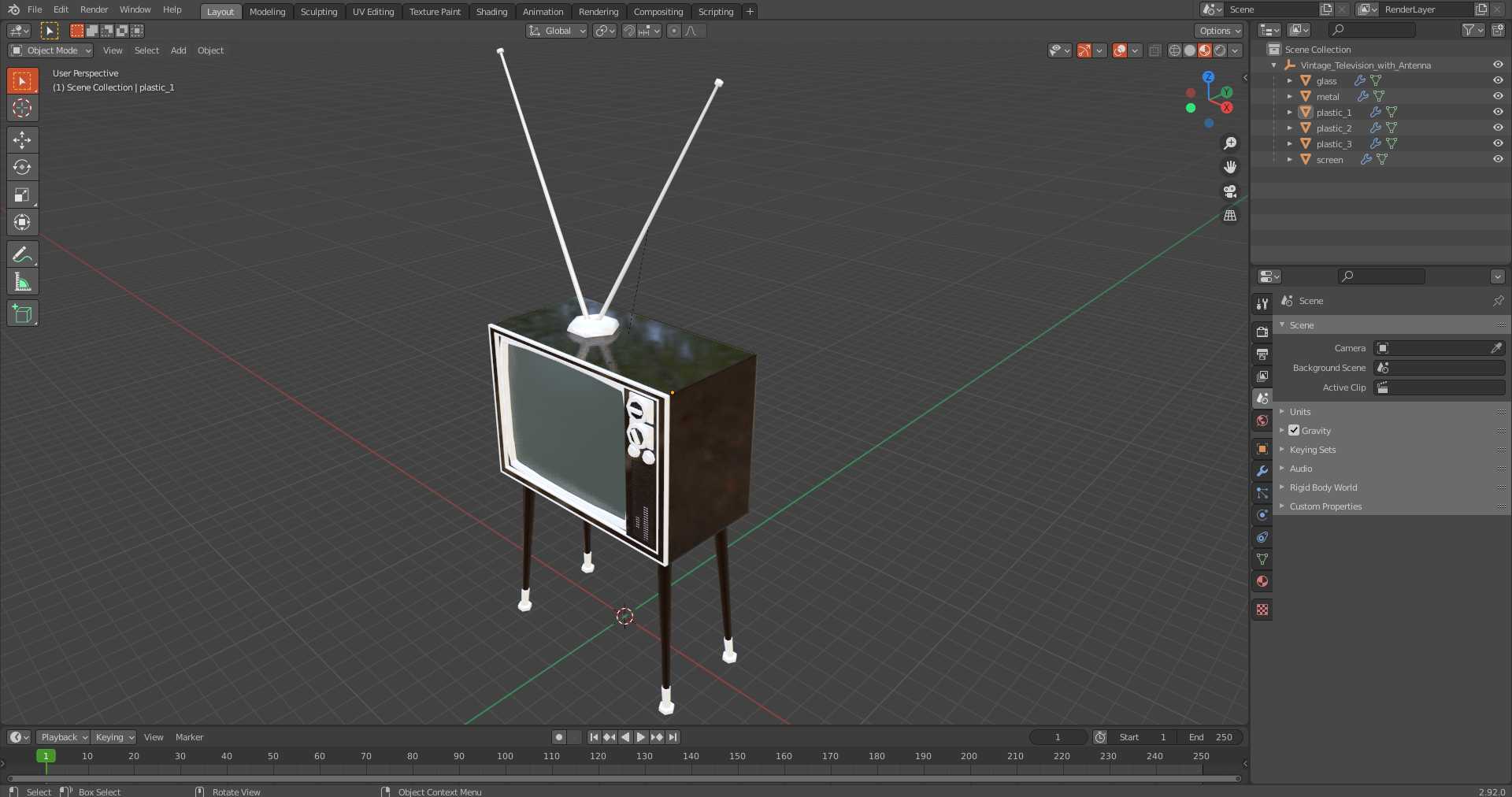 3D Vintage Television with Antenna