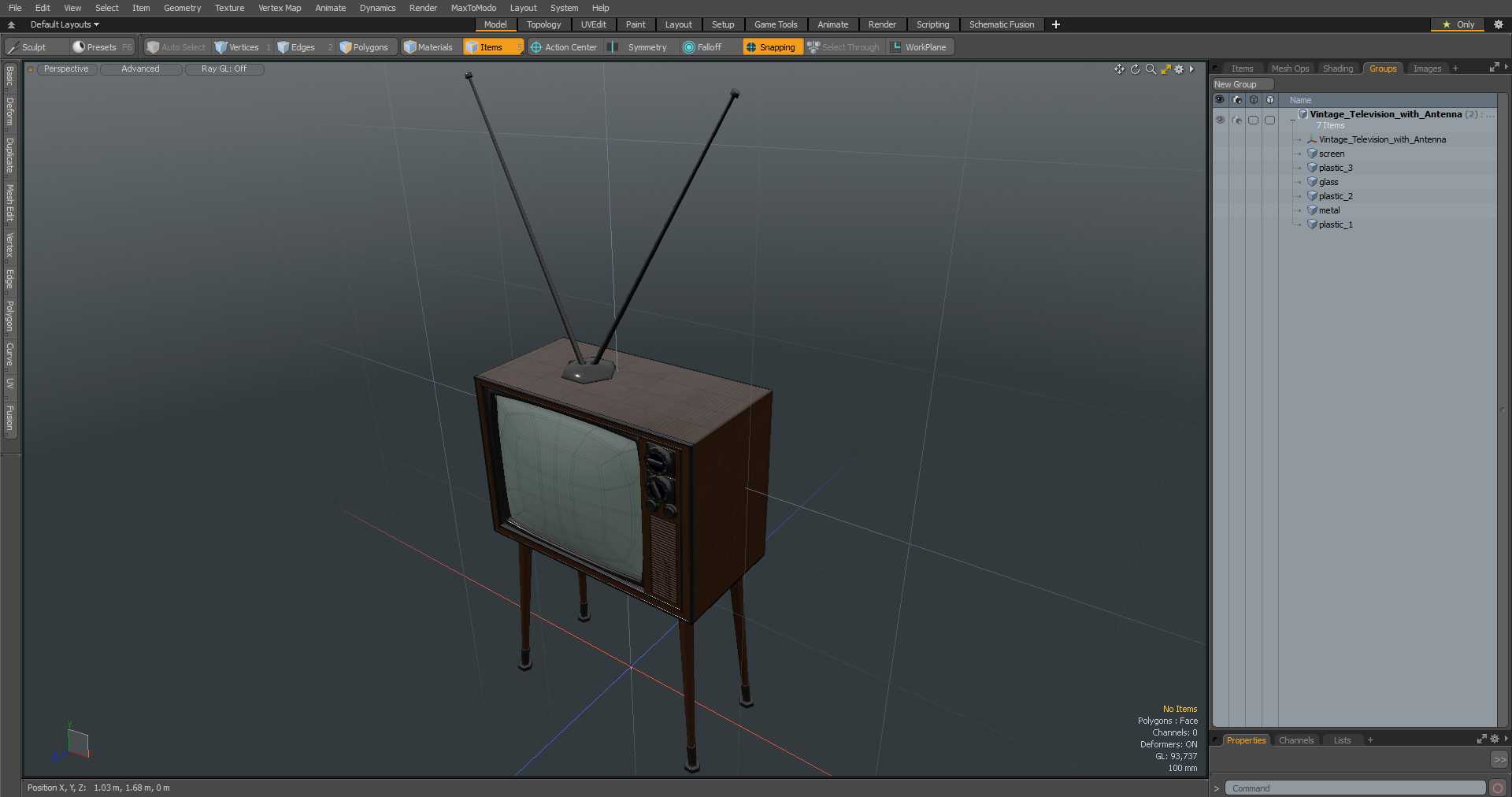 3D Vintage Television with Antenna
