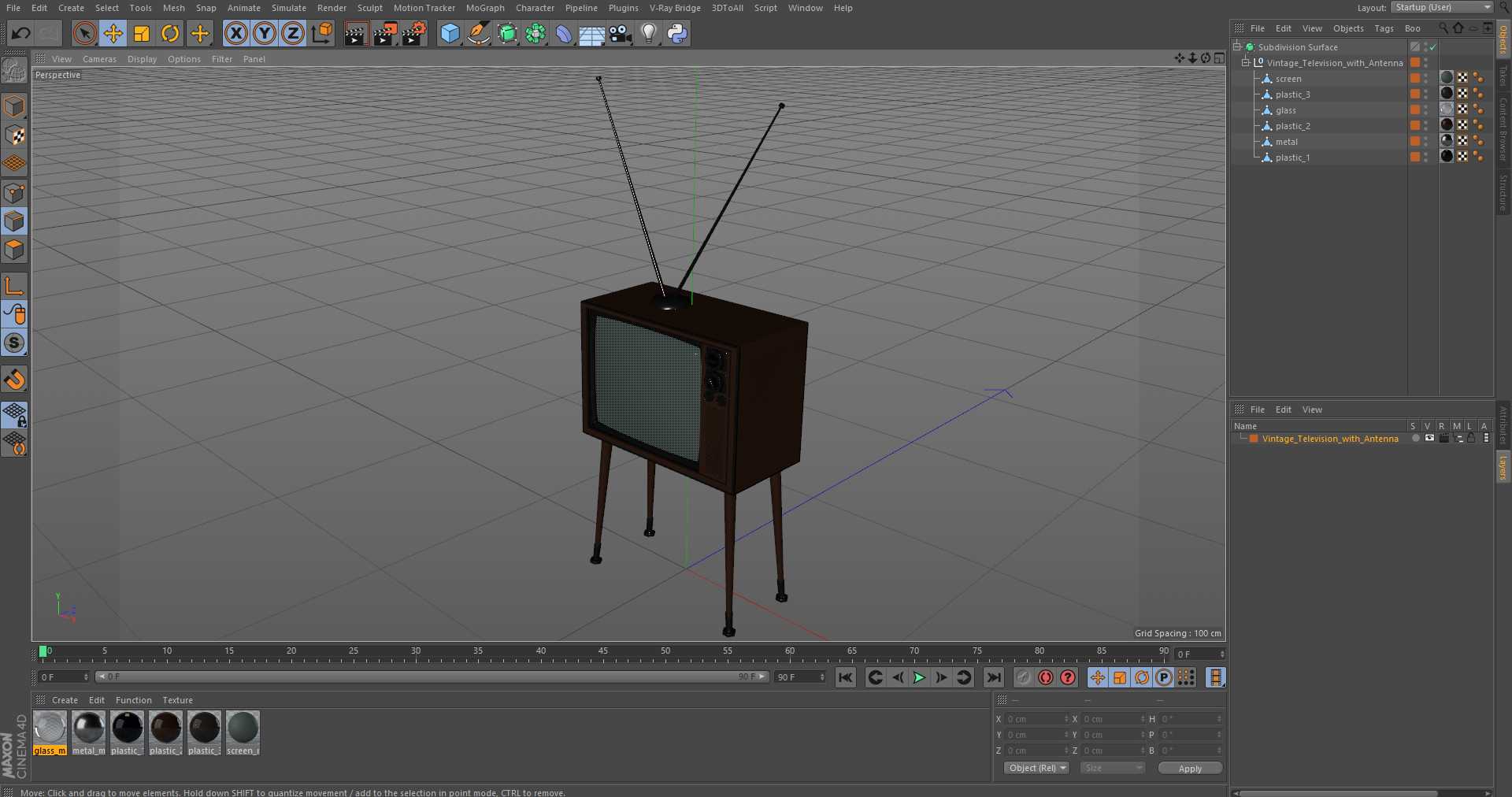 3D Vintage Television with Antenna