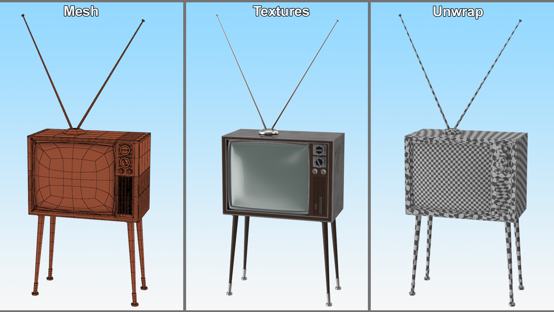 3D Vintage Television with Antenna