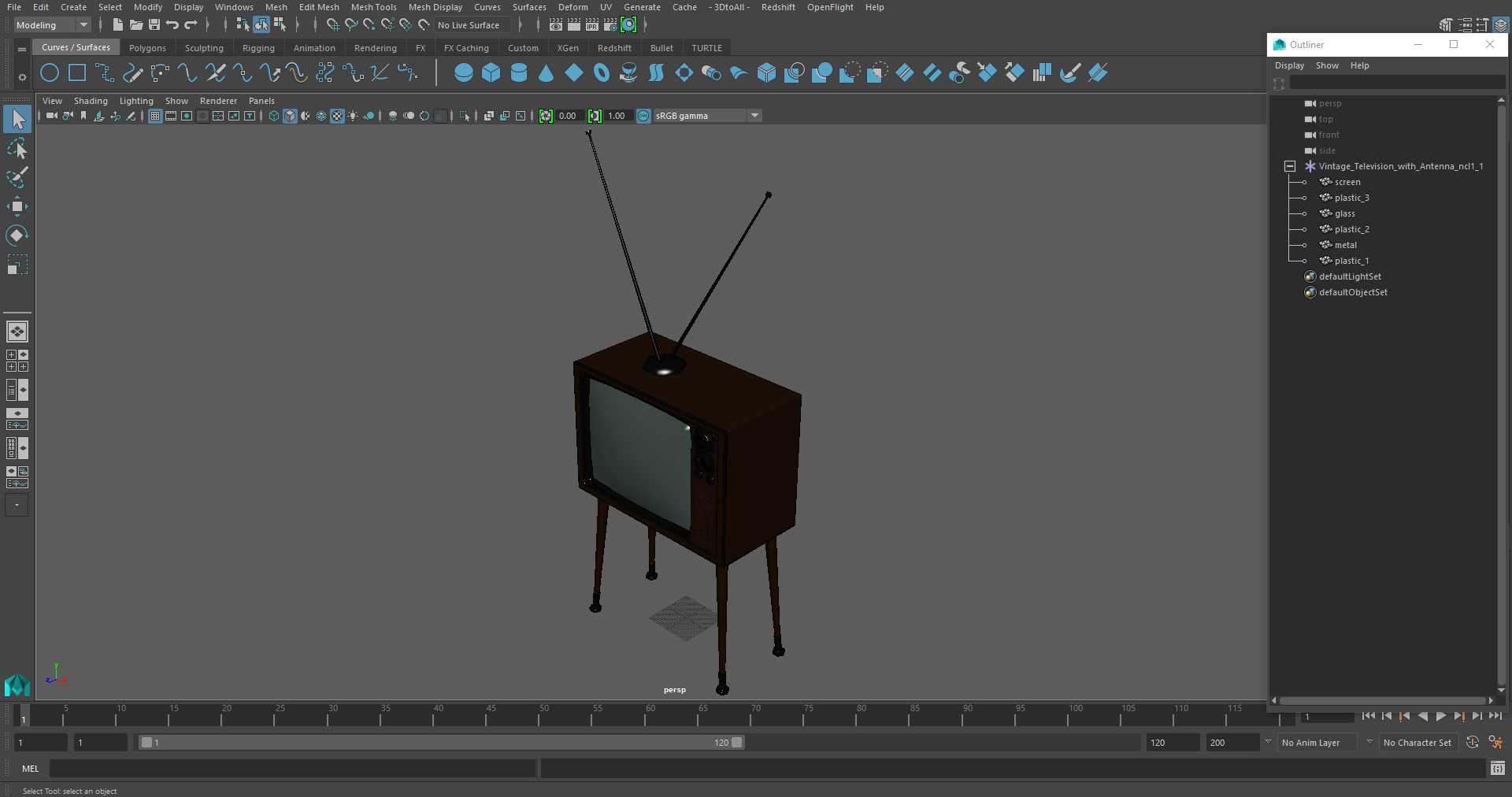 3D Vintage Television with Antenna