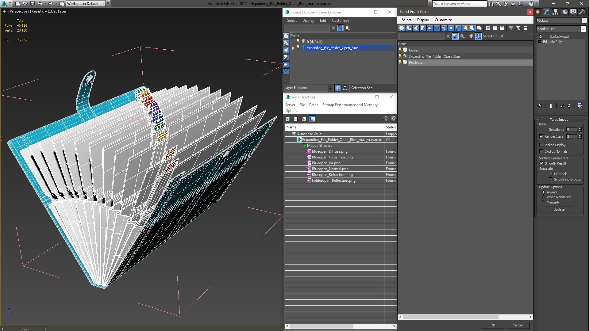 3D Expanding File Folder Open Blue