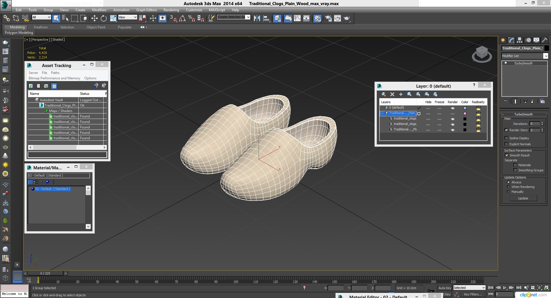 3D Traditional Clogs Plain Wood model