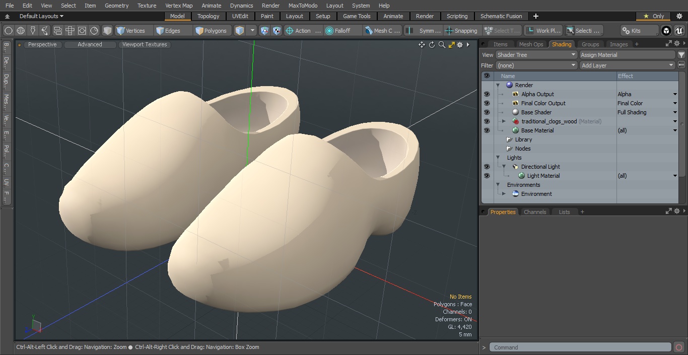 3D Traditional Clogs Plain Wood model