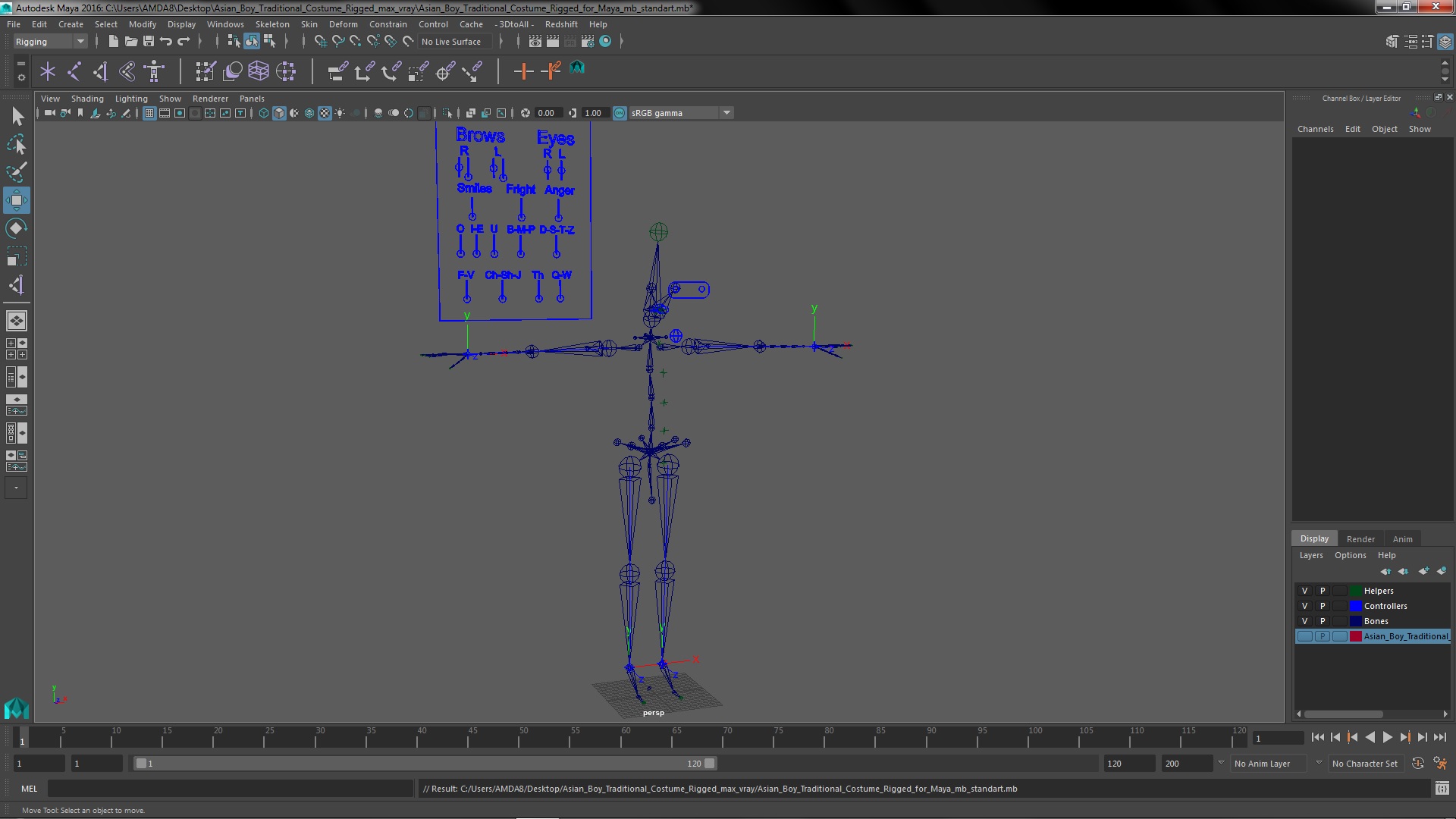 3D model Asian Boy Traditional Costume Rigged for Maya