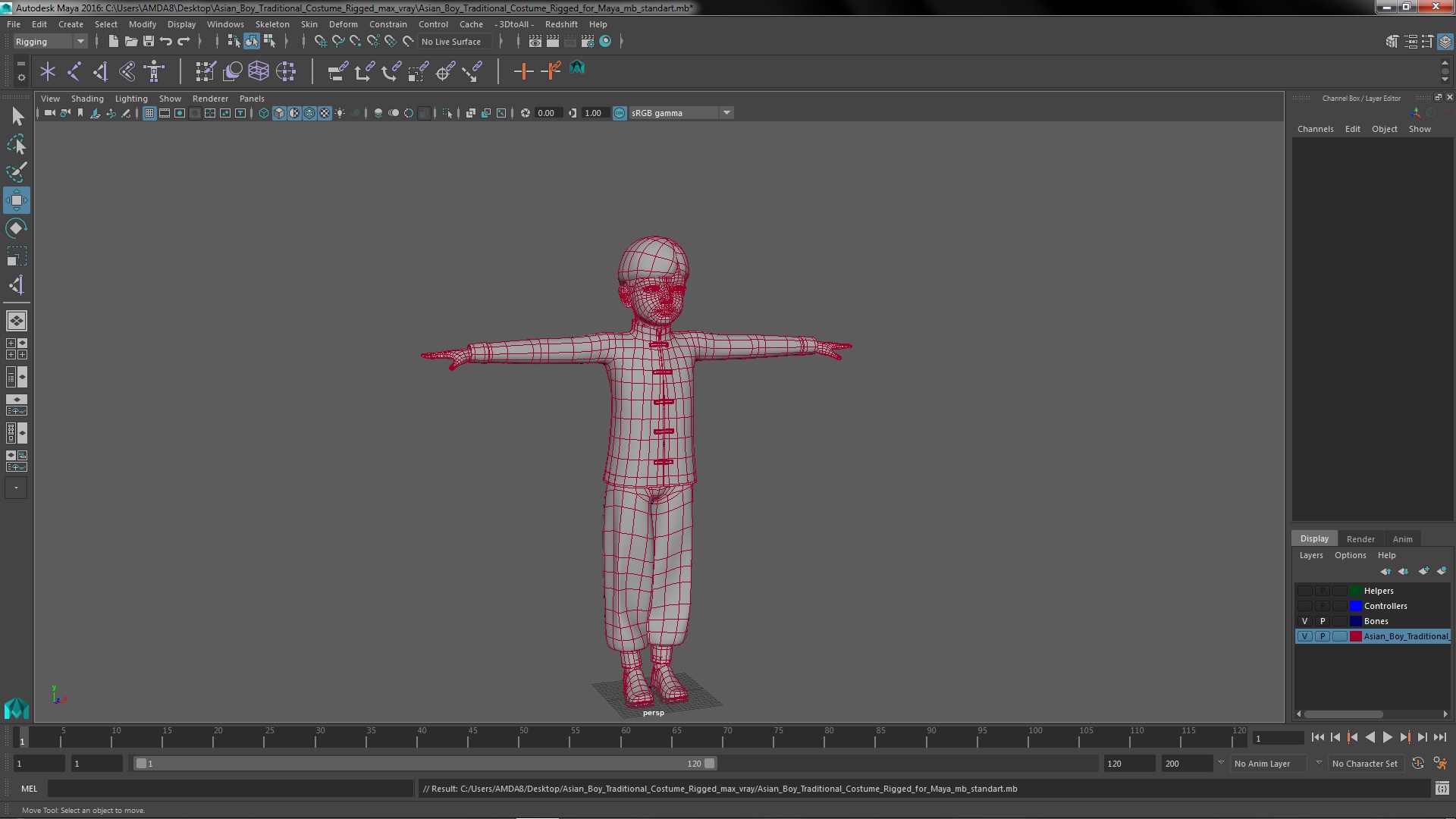3D model Asian Boy Traditional Costume Rigged for Maya