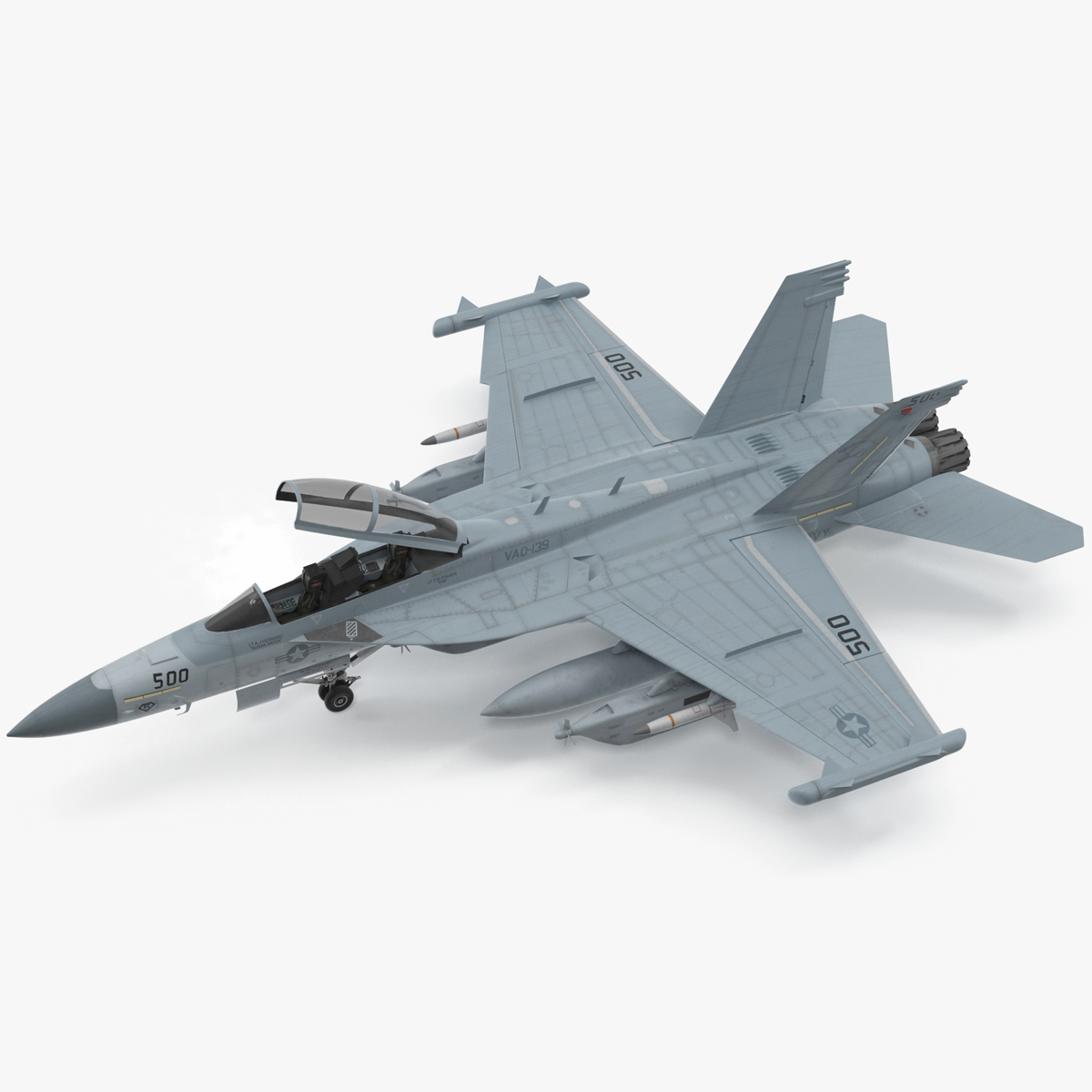 Electronic Warfare Aircraft Boeing EA 18G Rigged for Maya 3D