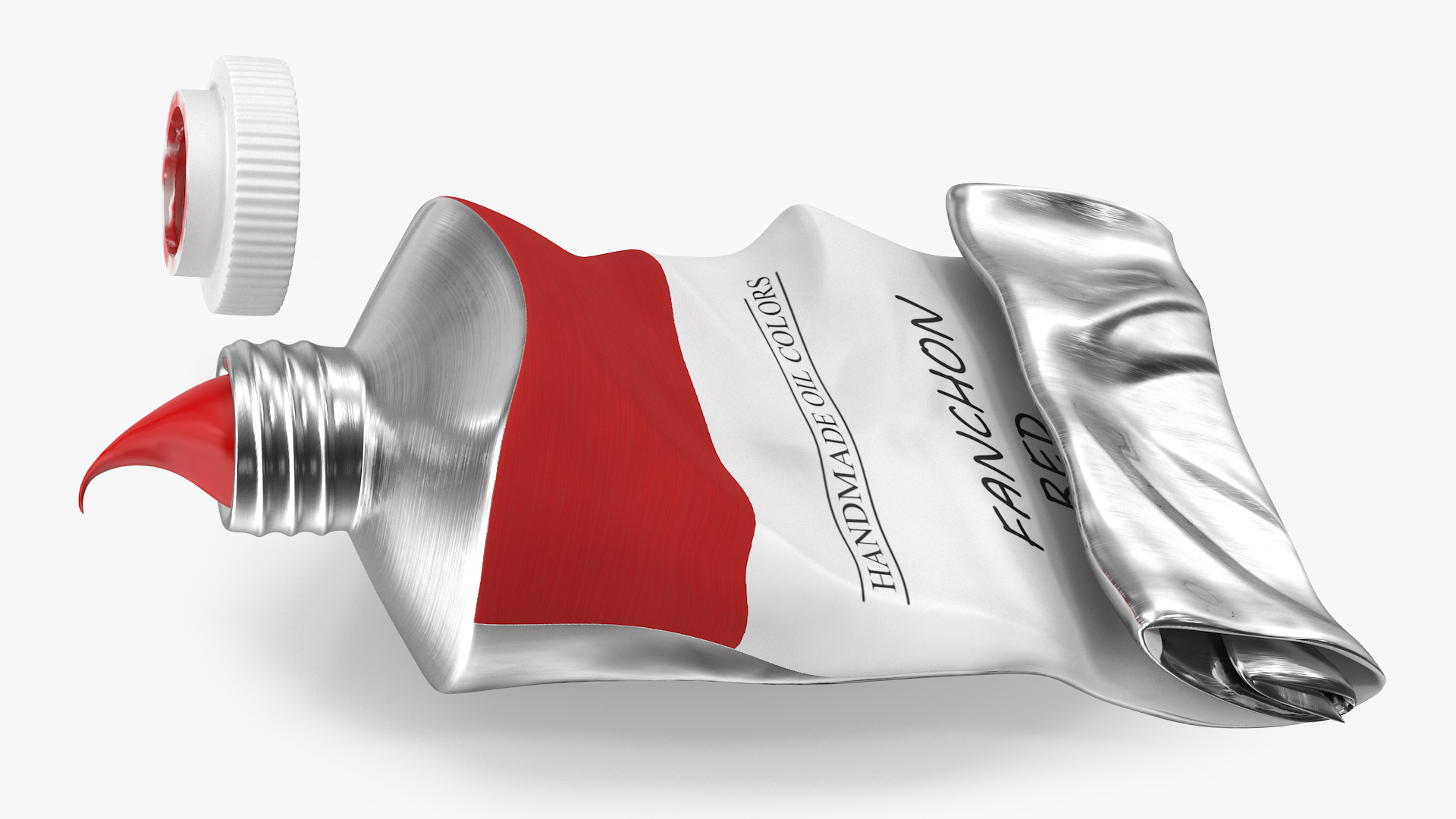 Red Oil Paint Tube Squeezed 3D