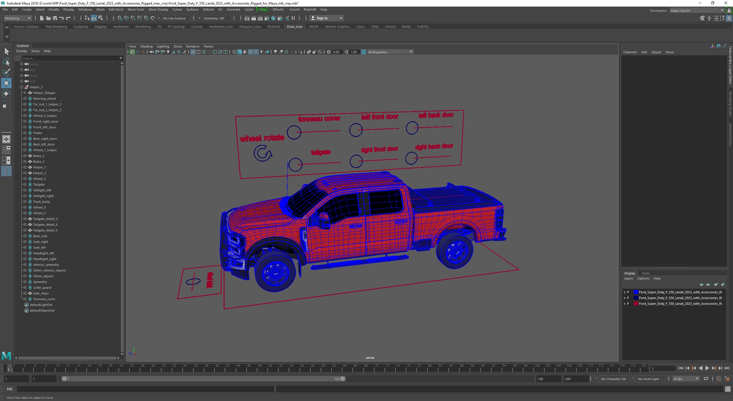 3D Ford Super Duty F 550 Lariat 2023 with Accessories Rigged for Maya
