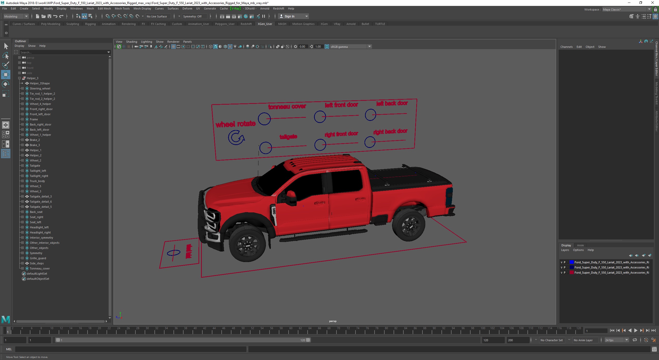 3D Ford Super Duty F 550 Lariat 2023 with Accessories Rigged for Maya
