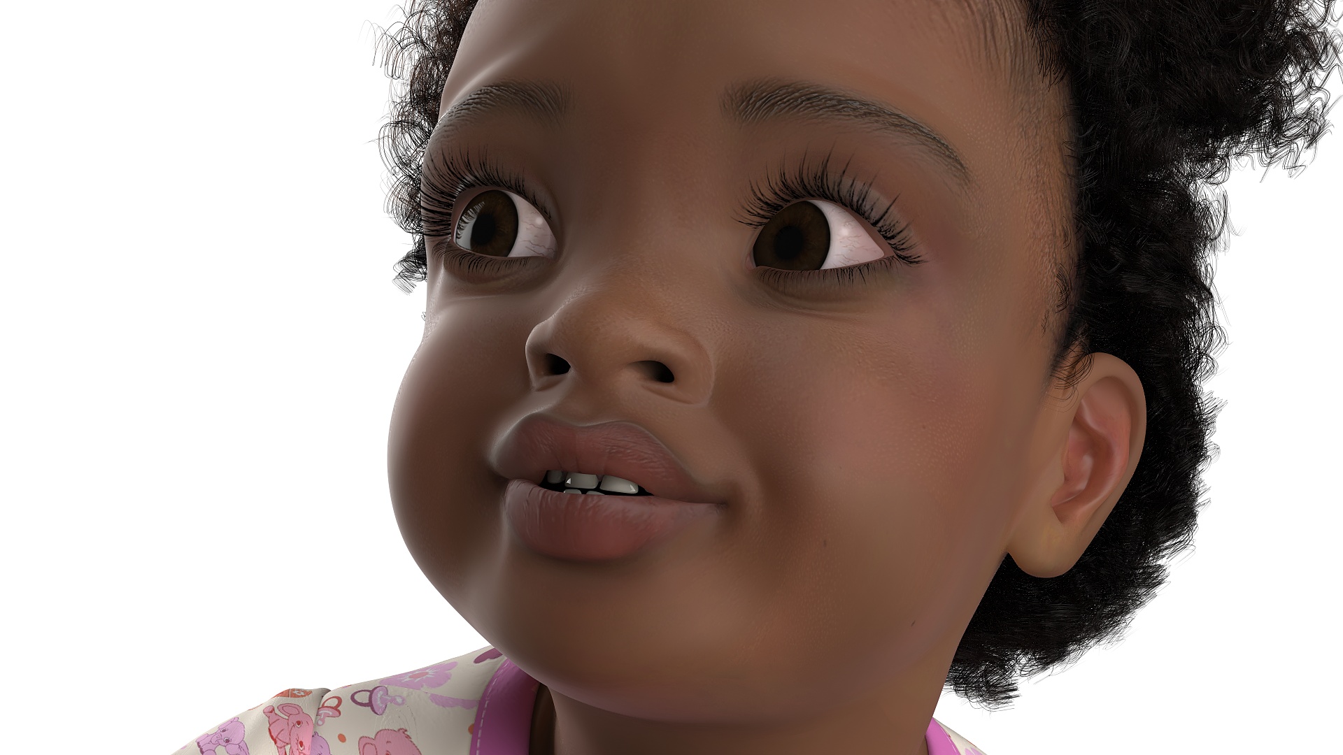 African Baby Girl Light Skin in Full Bodysuit Sitting Fur 3D