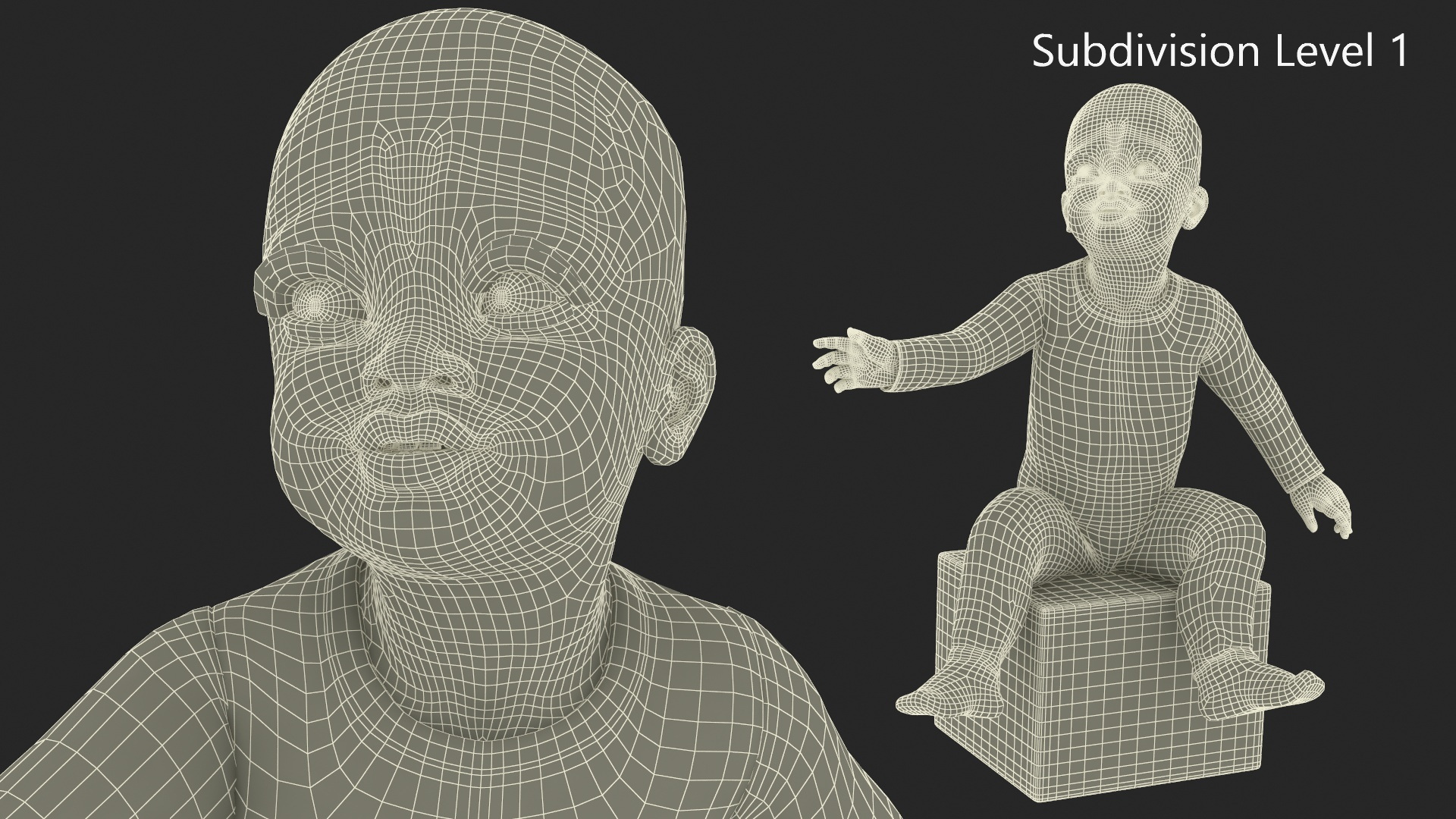 African Baby Girl Light Skin in Full Bodysuit Sitting Fur 3D
