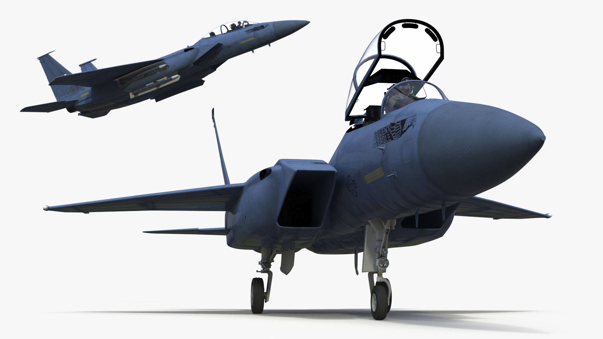 F-15SE Silent Eagle Fighter with Pilot in Flight Battle Position 3D model