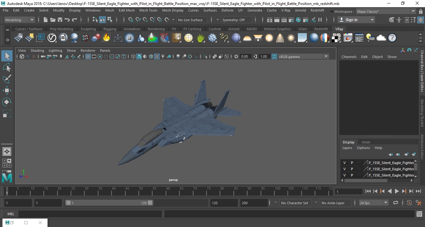 F-15SE Silent Eagle Fighter with Pilot in Flight Battle Position 3D model