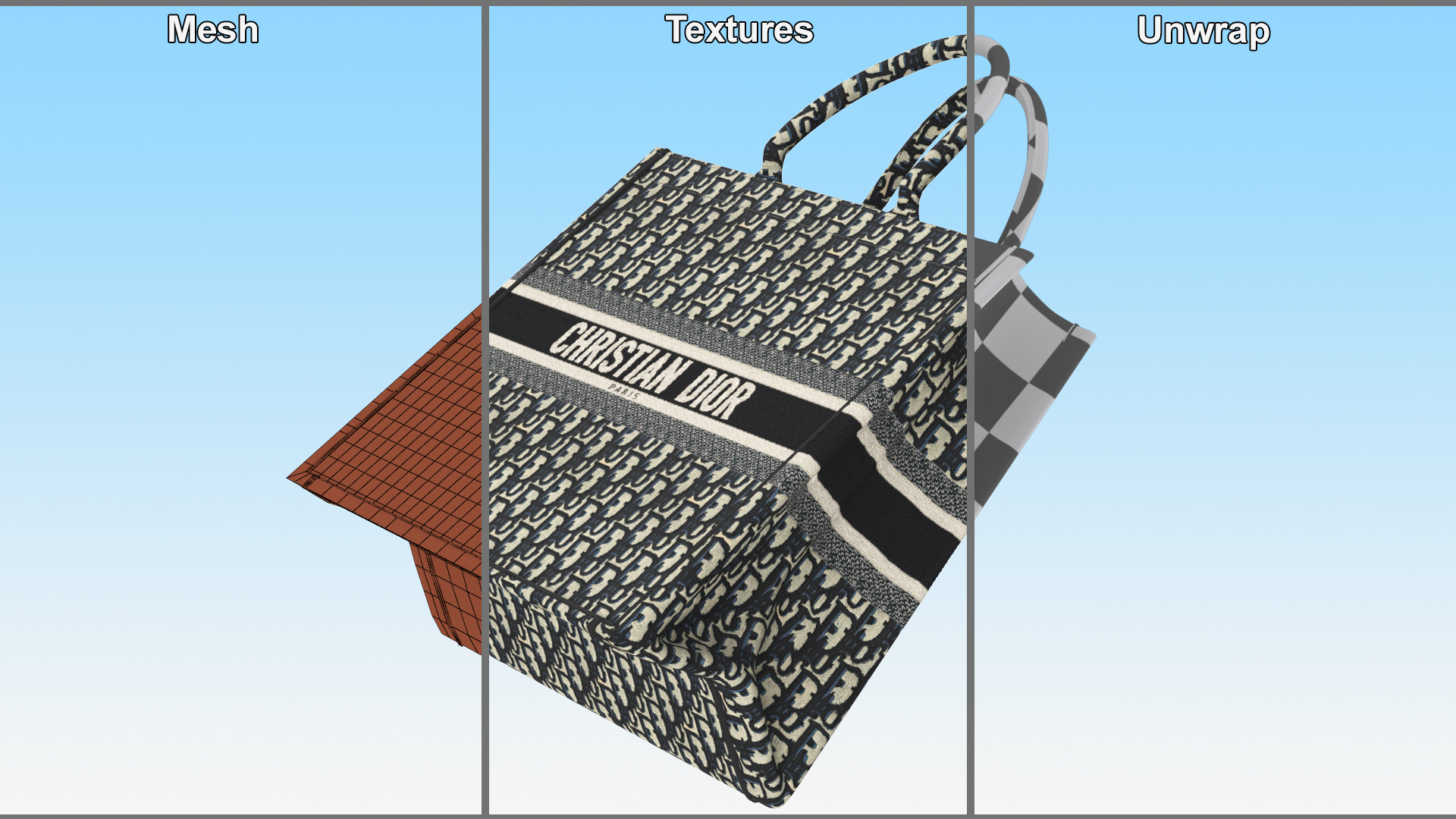 Christian Dior Book Tote Bag Ecru and Blue 3D