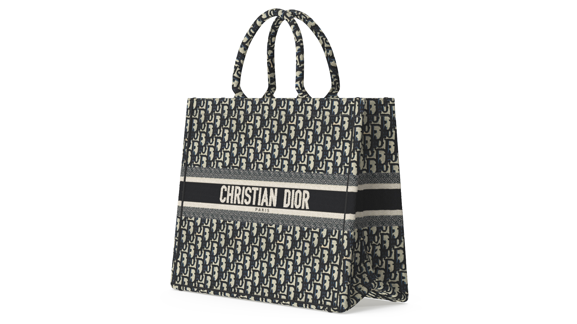 Christian Dior Book Tote Bag Ecru and Blue 3D