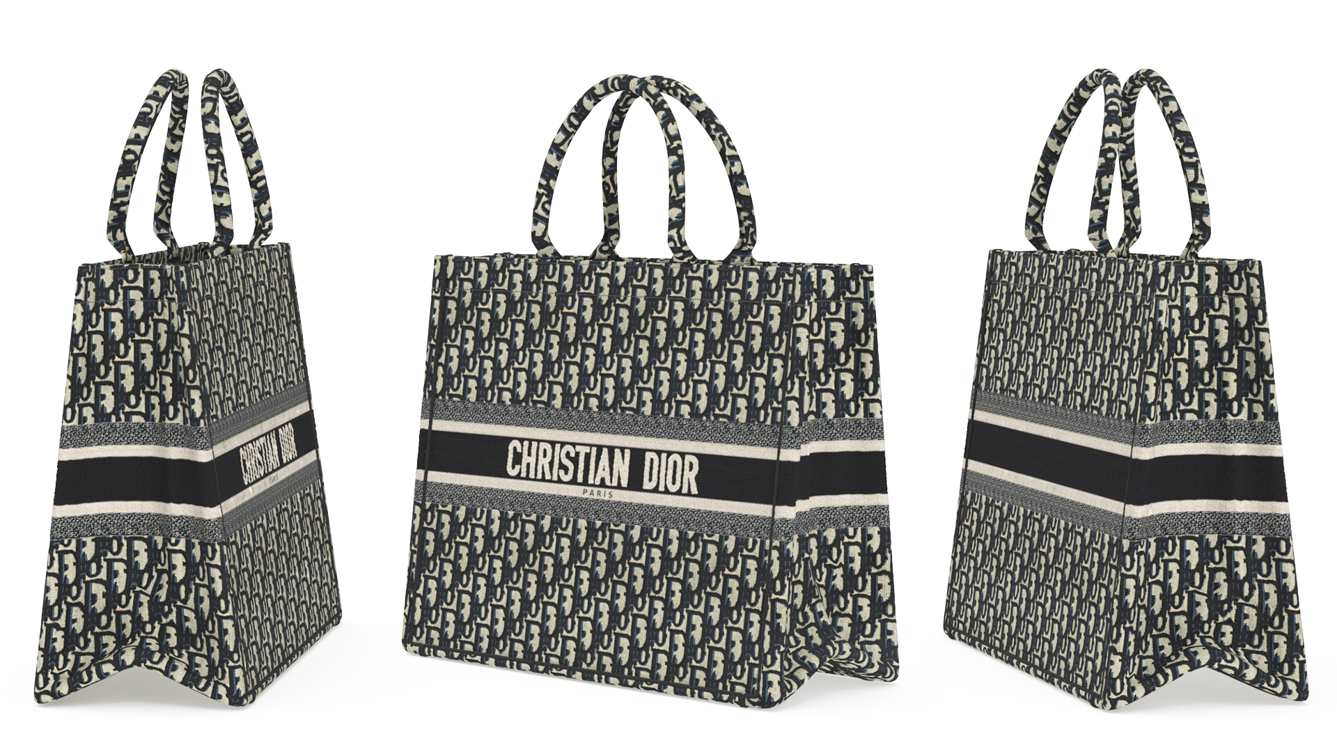 Christian Dior Book Tote Bag Ecru and Blue 3D