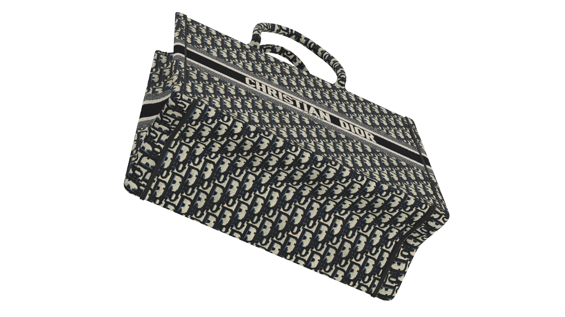 Christian Dior Book Tote Bag Ecru and Blue 3D