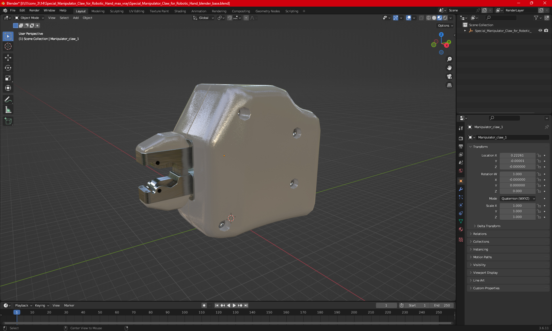 3D Special Manipulator Claw for Robotic Hand