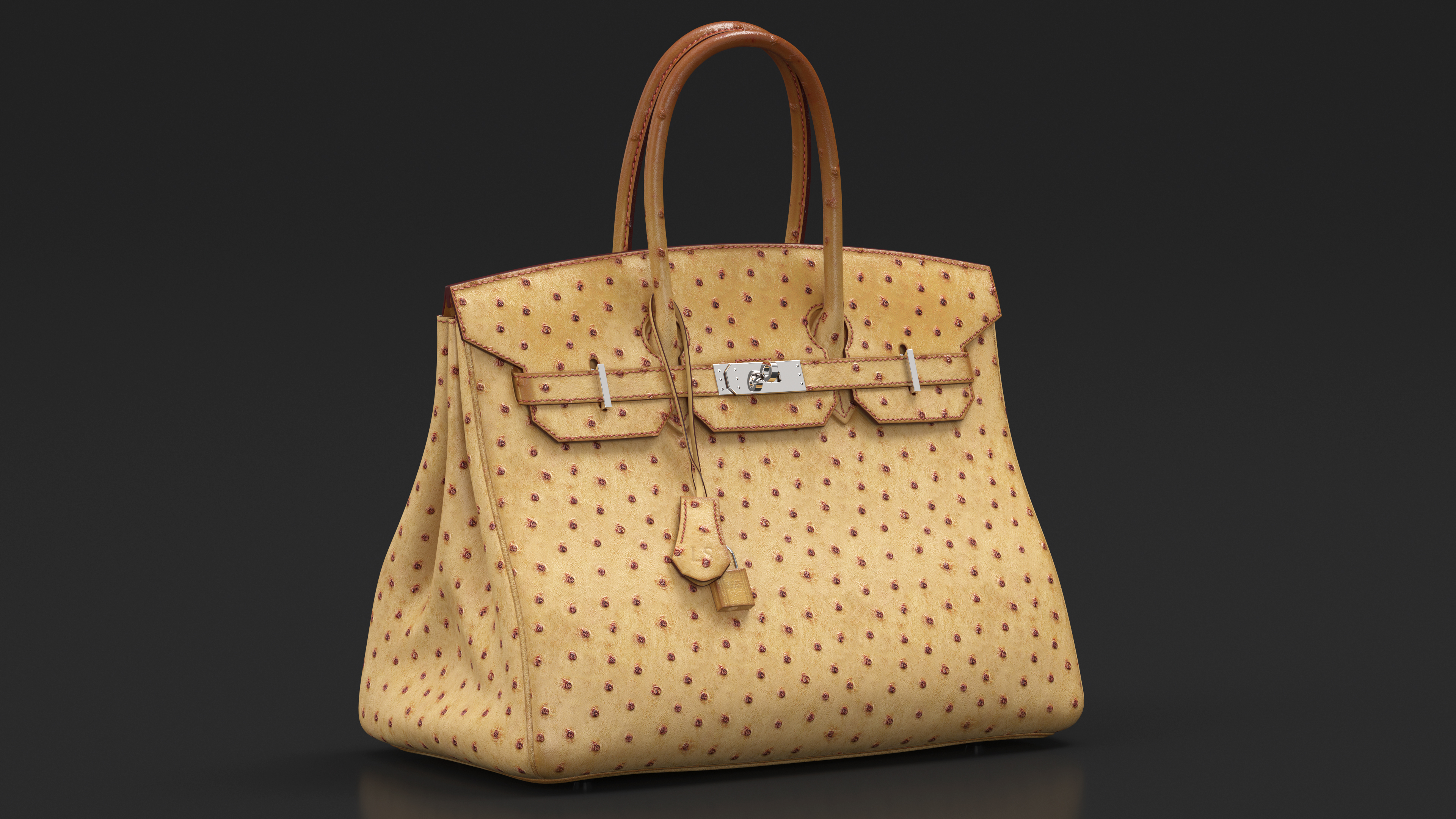 Ladies Ostrich Skin Bag Beige 3D model
