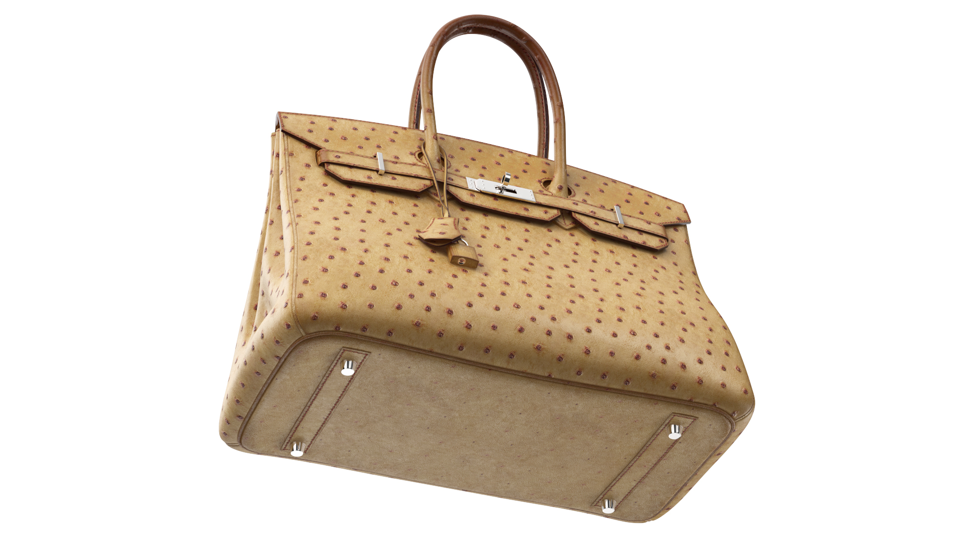 Ladies Ostrich Skin Bag Beige 3D model