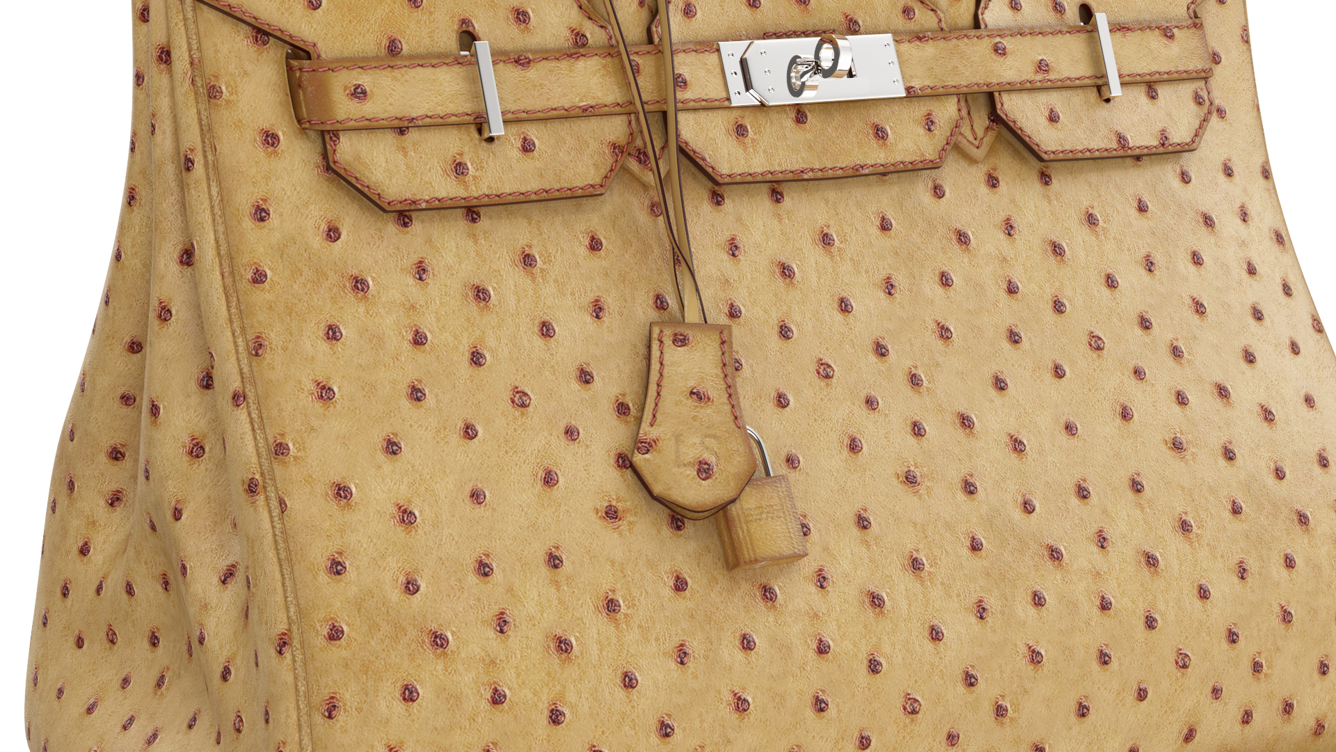Ladies Ostrich Skin Bag Beige 3D model