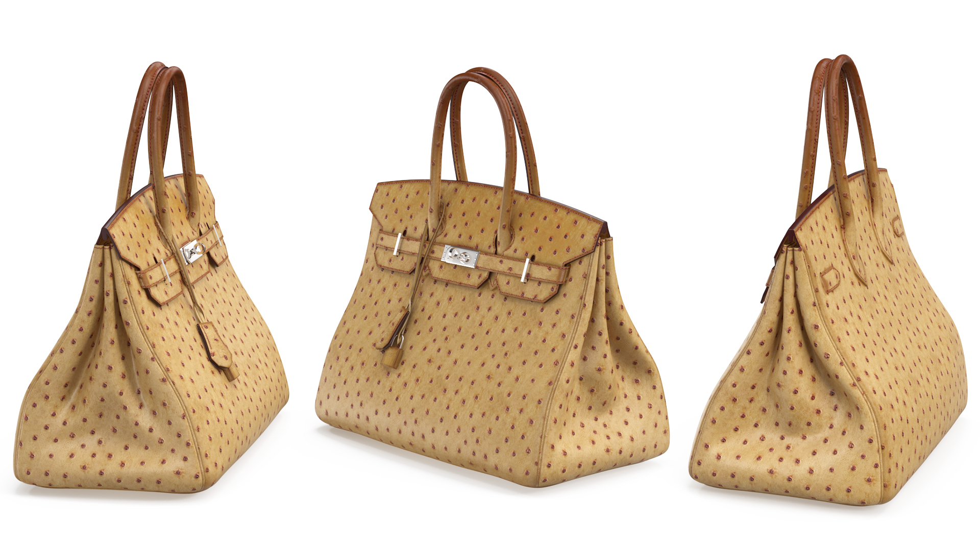 Ladies Ostrich Skin Bag Beige 3D model