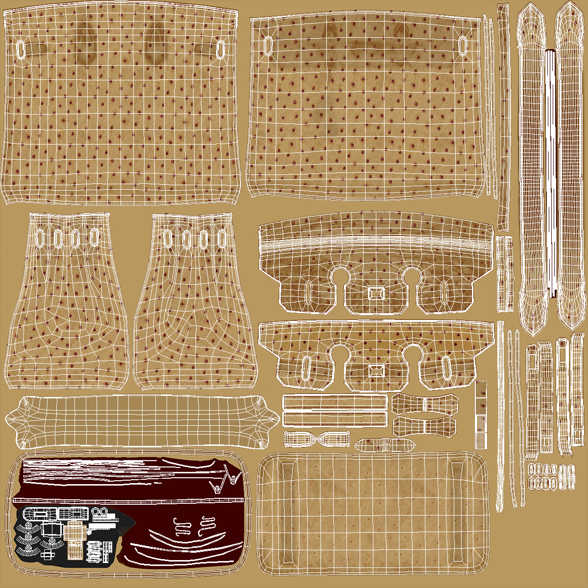 Ladies Ostrich Skin Bag Beige 3D model
