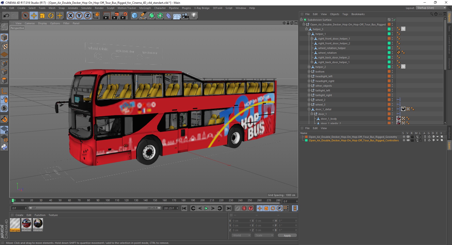 Open Air Double Decker Hop-On Hop-Off Tour Bus Rigged for Cinema 4D 3D